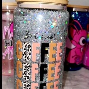 Glitter Coffee Tumbler with Leopard Print